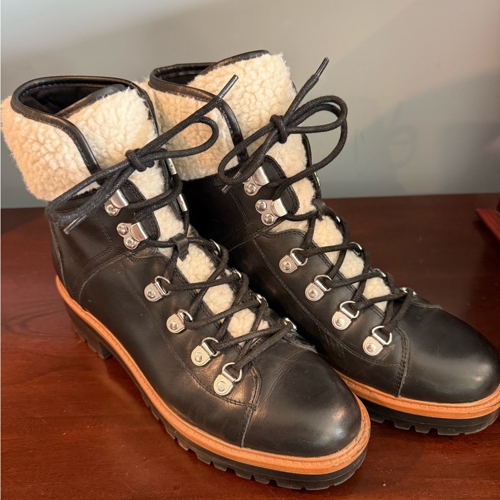 Marc Fisher Black leather Sherpa Boots like new